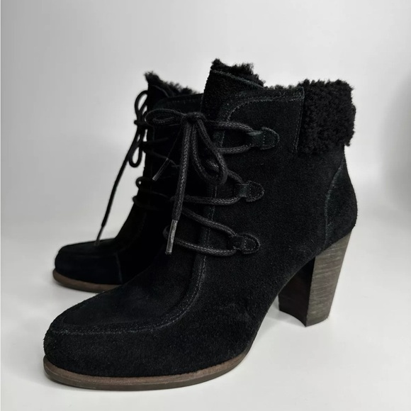 UGG ANALISE BLACK SUEDE SHEEPSKIN ANKLE BOOTS WOMEN 6.5 - Picture 3 of 15